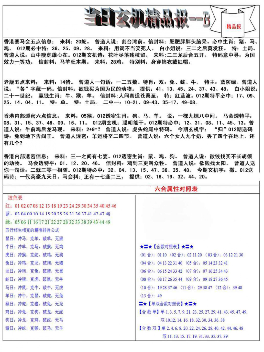 012期当日玄机精品报B[图]
